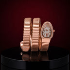 Rose Gold Snake Chain Bracelet Watch with Oval Dial Crystal Border for Women