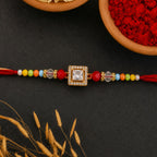 ALVENZA Multicolour Crystal Square Solitaire AD Stone Designer Rakhi for Brother