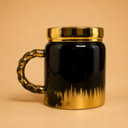 ALVENZA Luxury Ceramic Coffee Mug – Elegant Gold Handle & Lid for Hot Beverages