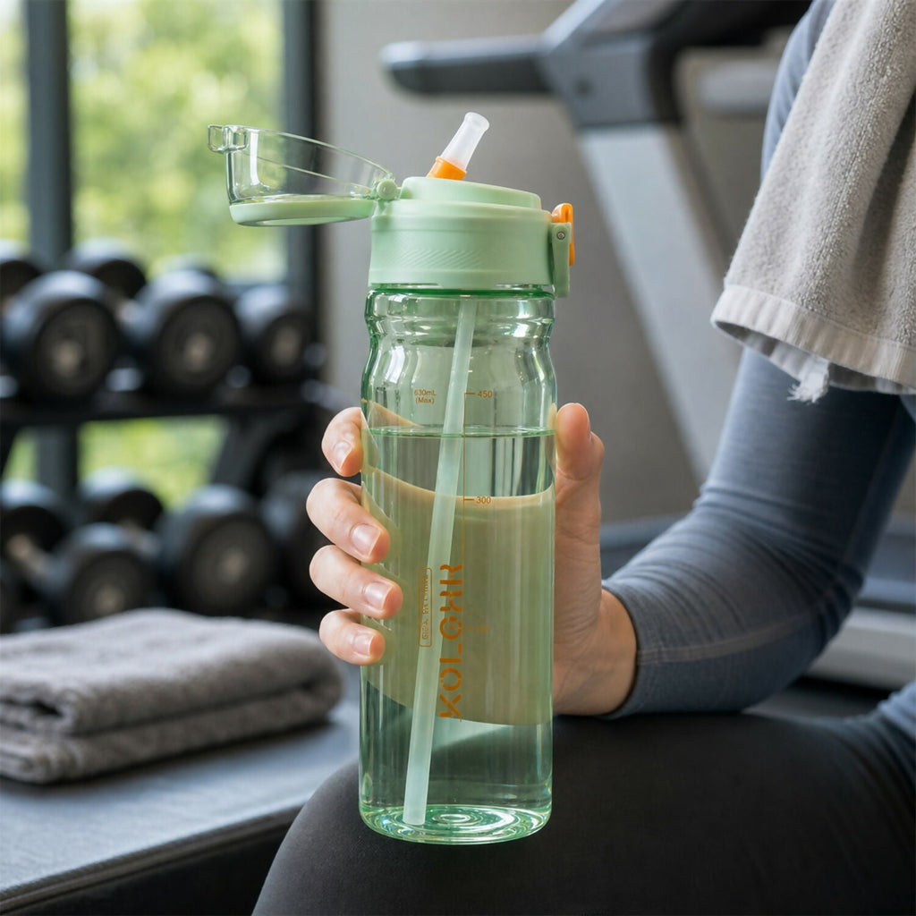 ALVENZA KOLORR Leakproof Flip-Top Sports Water Bottle with Straw for Gym Use (630ML)
