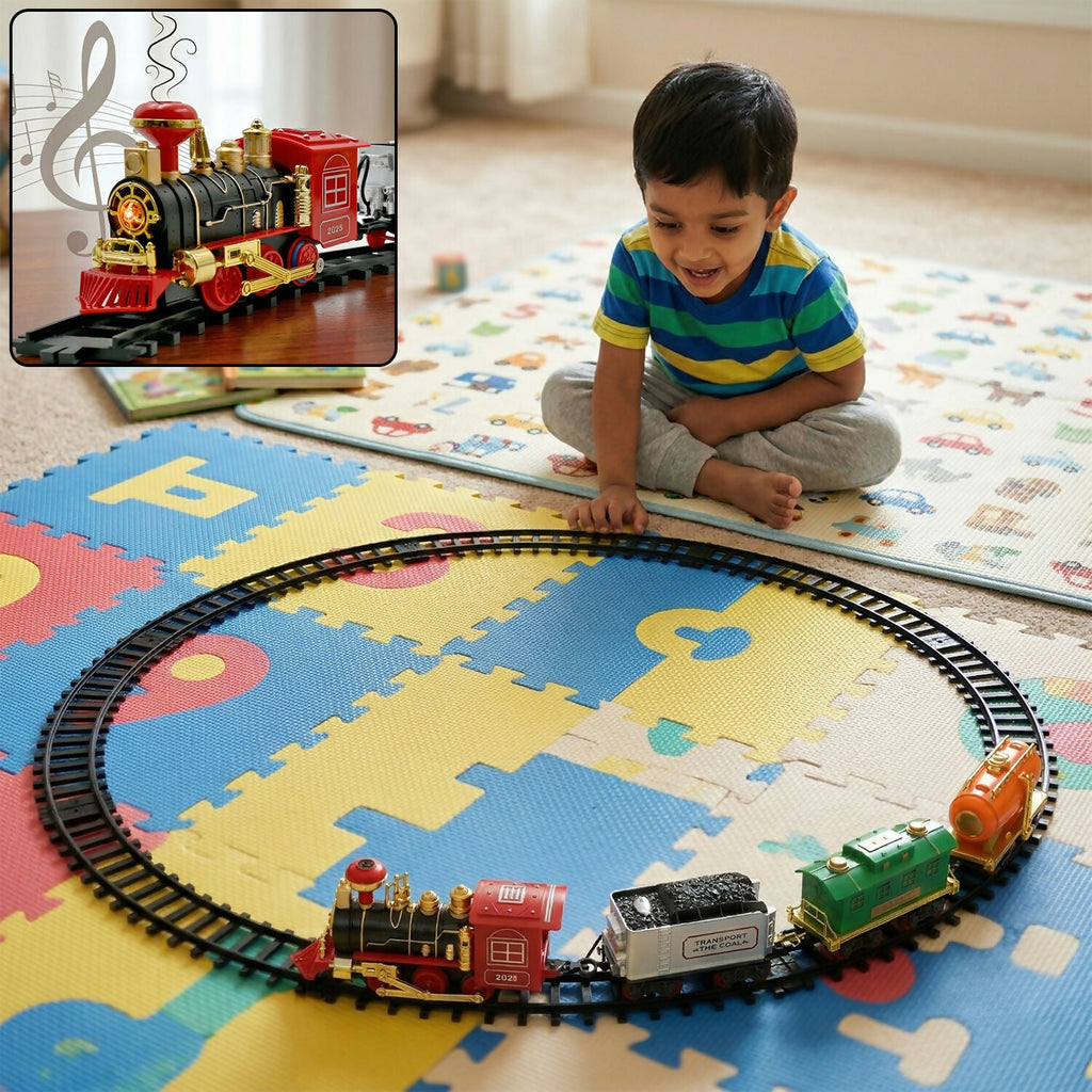 ALVENZA Electric Choo Choo Train Set – Realistic Smoke & Sound Effects