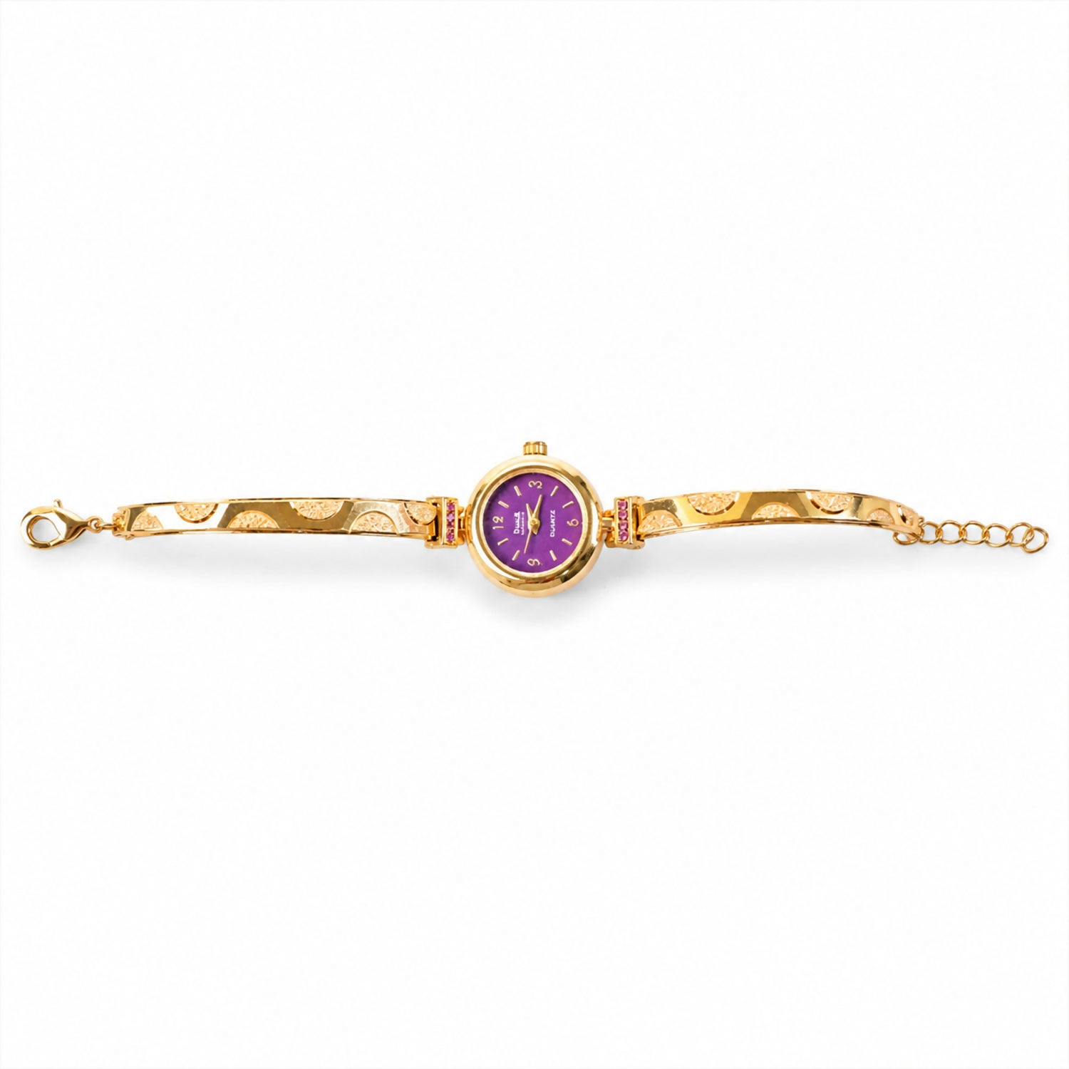 Gold Plated Purple Dial Bracelet Watch With Elegant Design For Women And Girls