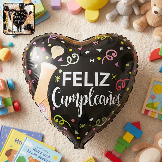 Black Heart Feliz Cumplea–os Foil Balloon – Bright Party Decor