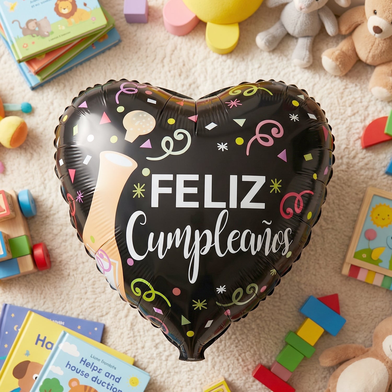 Black Heart Feliz Cumpleaos Foil Balloon Bright Party Decor - Detail View 7