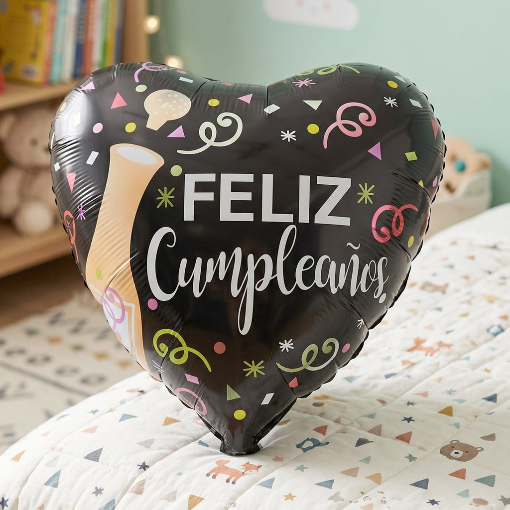 Black Heart Feliz Cumpleaos Foil Balloon Bright Party Decor - Detail View 8