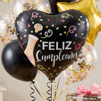 Black Heart Feliz Cumpleaos Foil Balloon Bright Party Decor - Back View