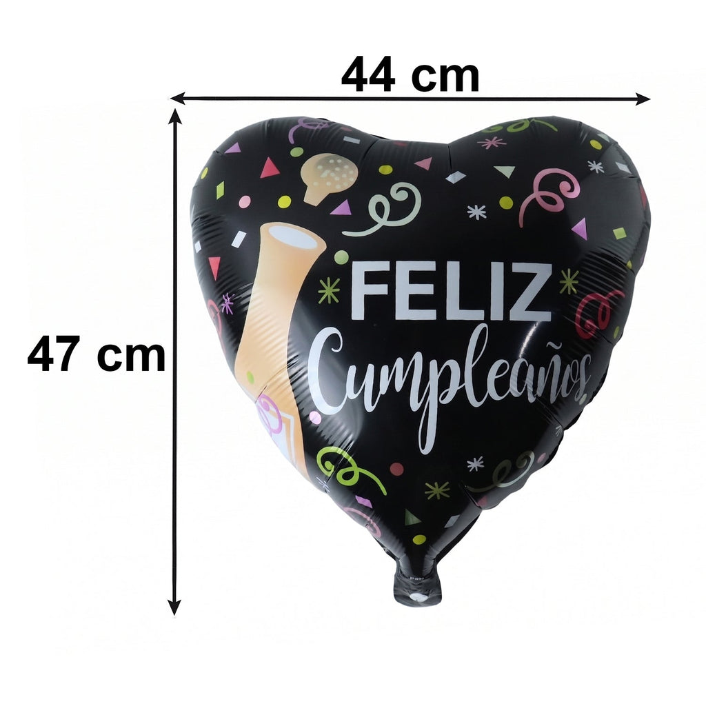 Black Heart Feliz Cumpleaos Foil Balloon Bright Party Decor - Detail View 6