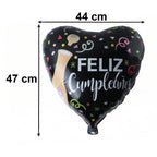 Black Heart Feliz Cumpleaos Foil Balloon Bright Party Decor - Detail View 6