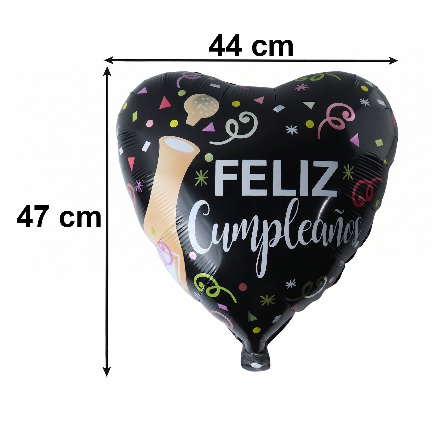 Black Heart Feliz Cumpleaos Foil Balloon Bright Party Decor - Detail View 6