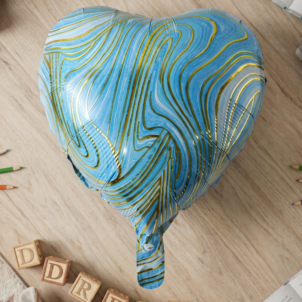 Blue Marble Heart Foil Balloon Bright & Festive Party Decor - Detail View 8