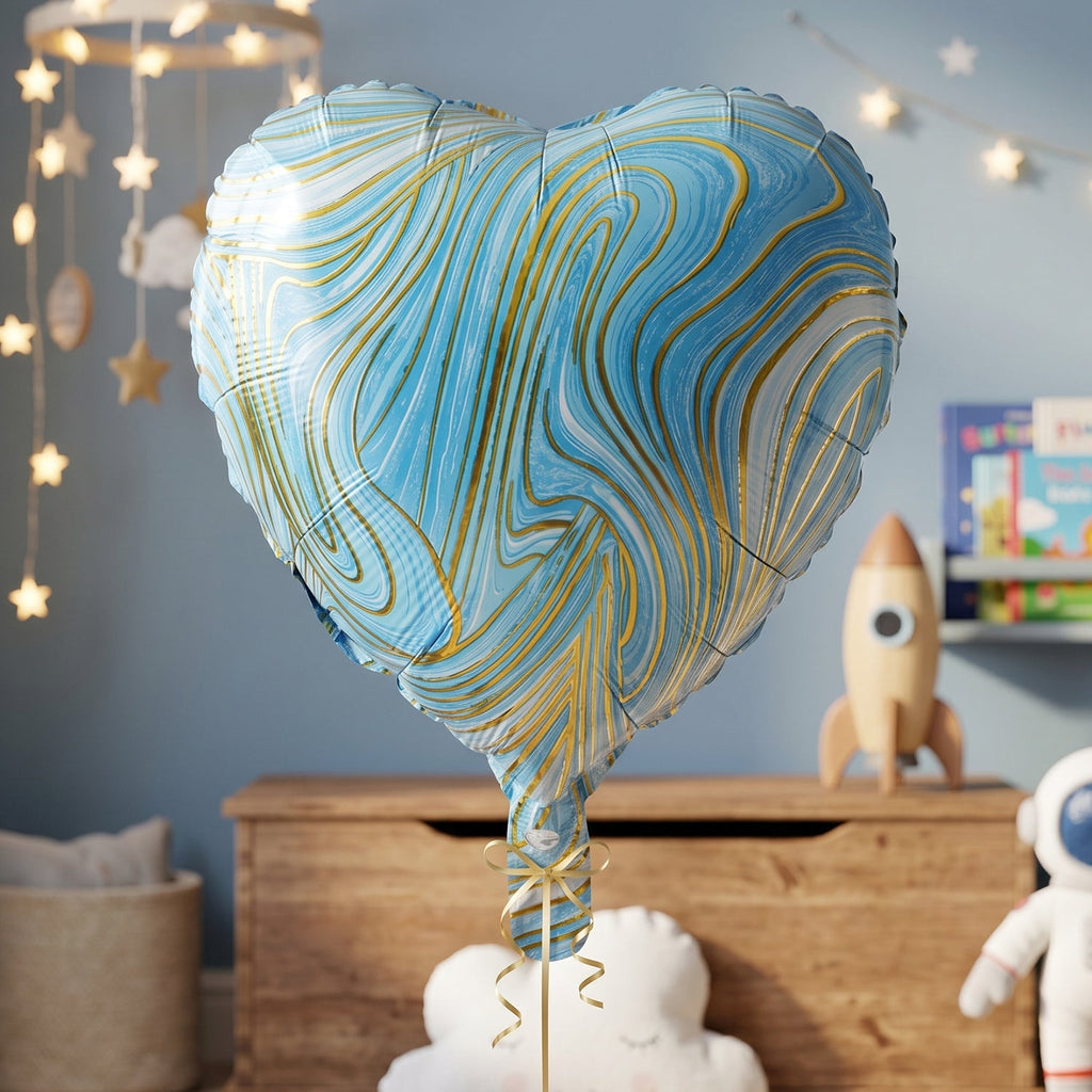 Blue Marble Heart Foil Balloon Bright & Festive Party Decor - Detail View 7