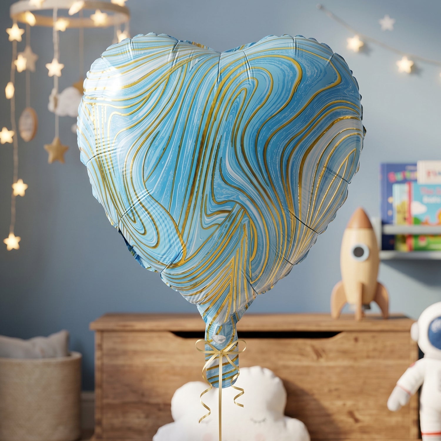 Blue Marble Heart Foil Balloon Bright & Festive Party Decor - Detail View 7