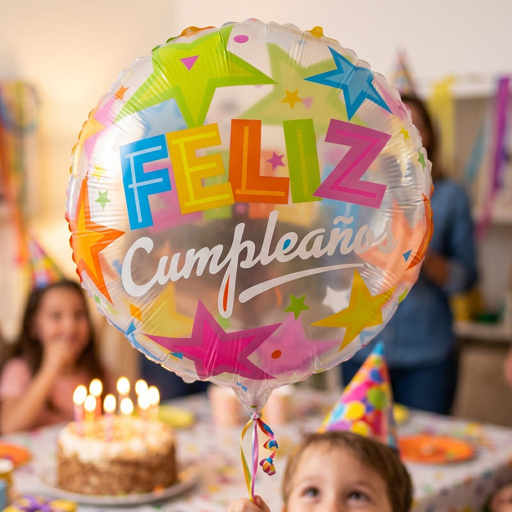 Colorful Feliz Cumpleaos Foil Balloon Bright Birthday Decoration - Back View
