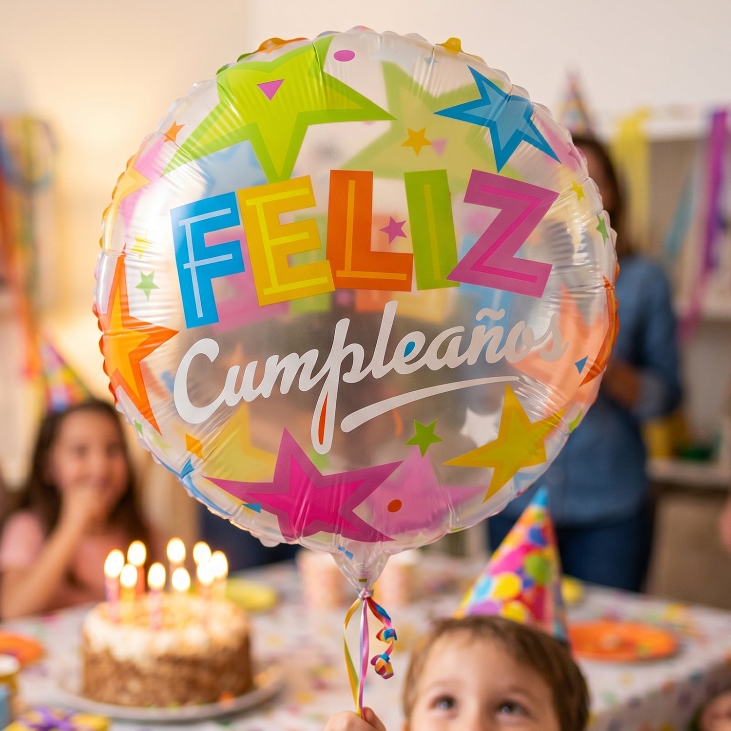Colorful Feliz Cumpleaos Foil Balloon Bright Birthday Decoration - Back View