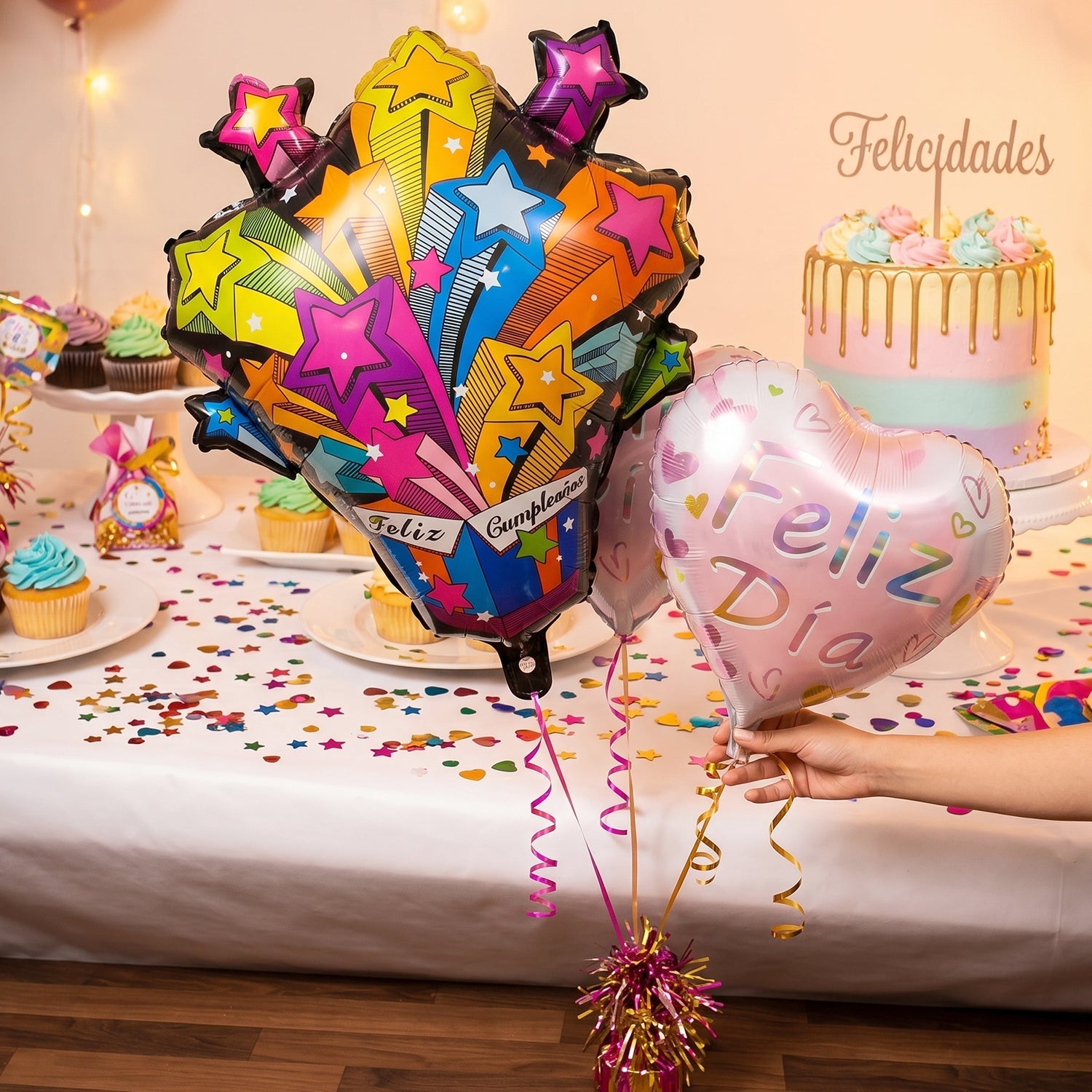 Feliz Dia Celebration Foil Balloon Vibrant Party Decor - Back View