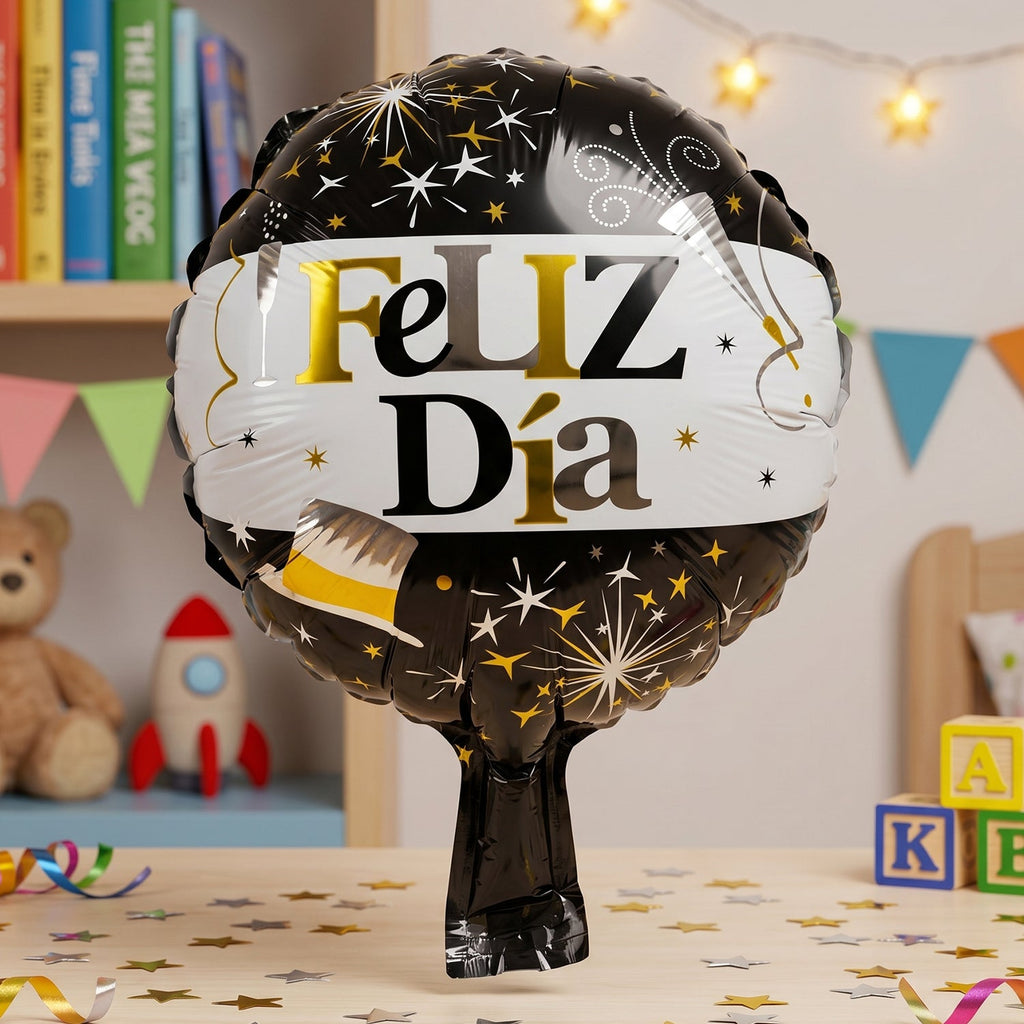 Black Gold 'Feliz Dia' Foil Balloon Bright Party Decor for Celebrations - Detail View 7