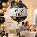 Black Gold 'Feliz Dia' Foil Balloon Bright Party Decor for Celebrations - Back View
