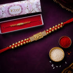 ALVENZA Stylish Brother Nameplate AD Stone Designer Rakhi with Gold Beads Gift
