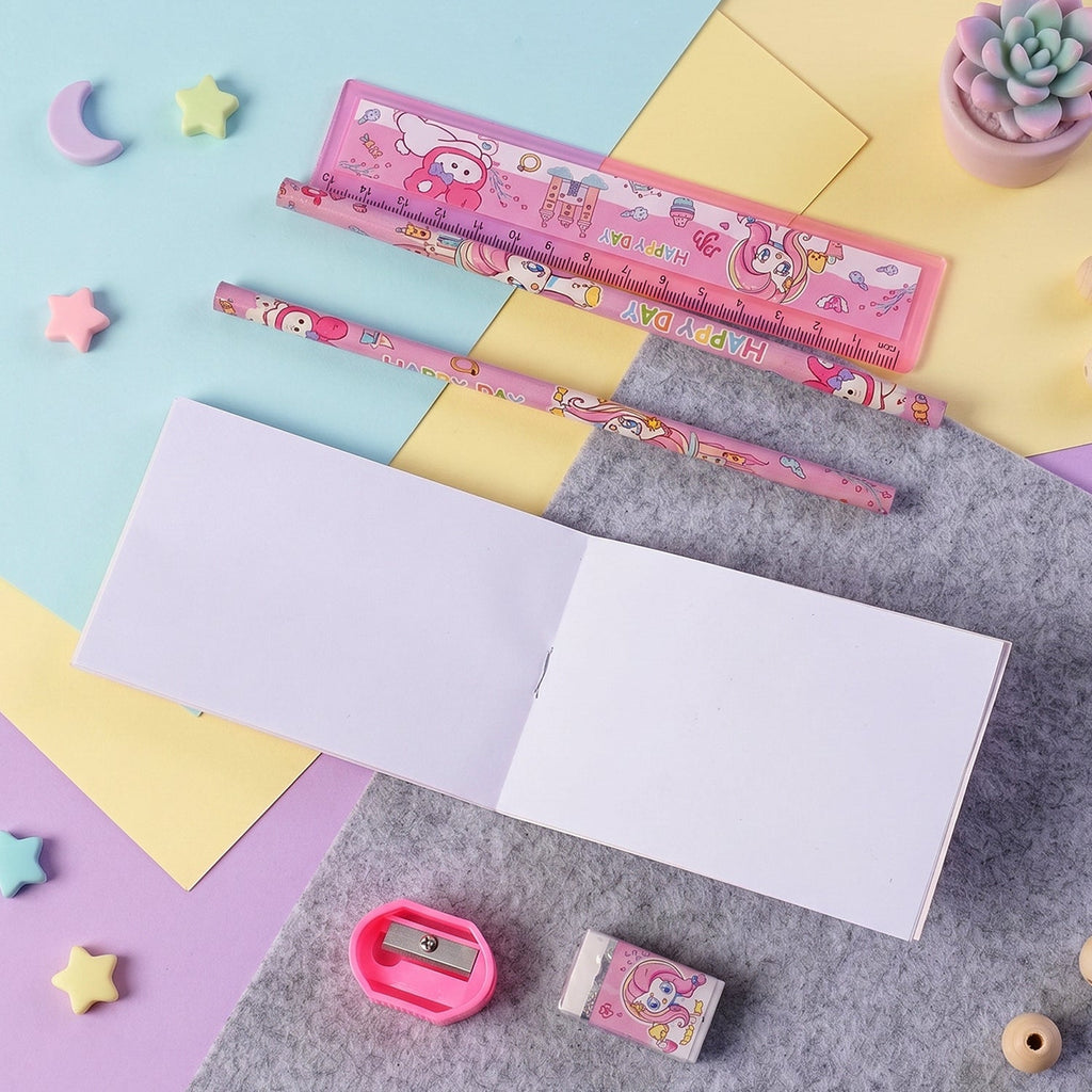 Cartoon Stationery Gift Set Complete Kids School Supplies with Unicorn Design - Front View