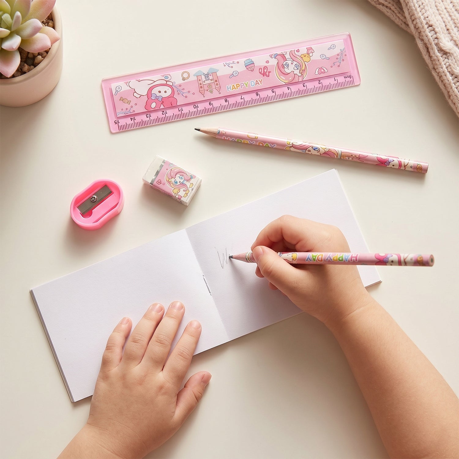 Cartoon Stationery Gift Set Complete Kids School Supplies with Unicorn Design - Back View