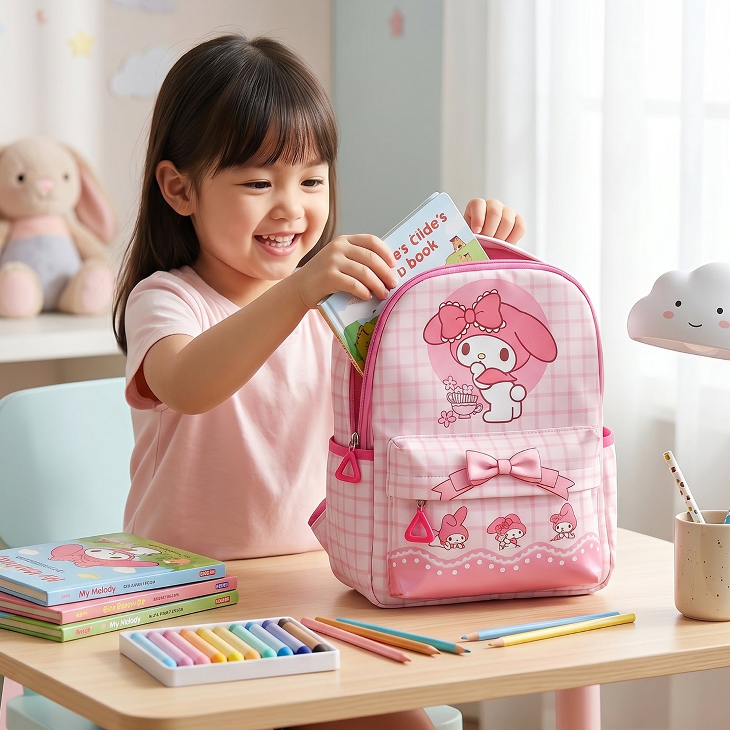 ALVENZA Kids Backpack – Adorable My Melody Design with Bow & Bunny