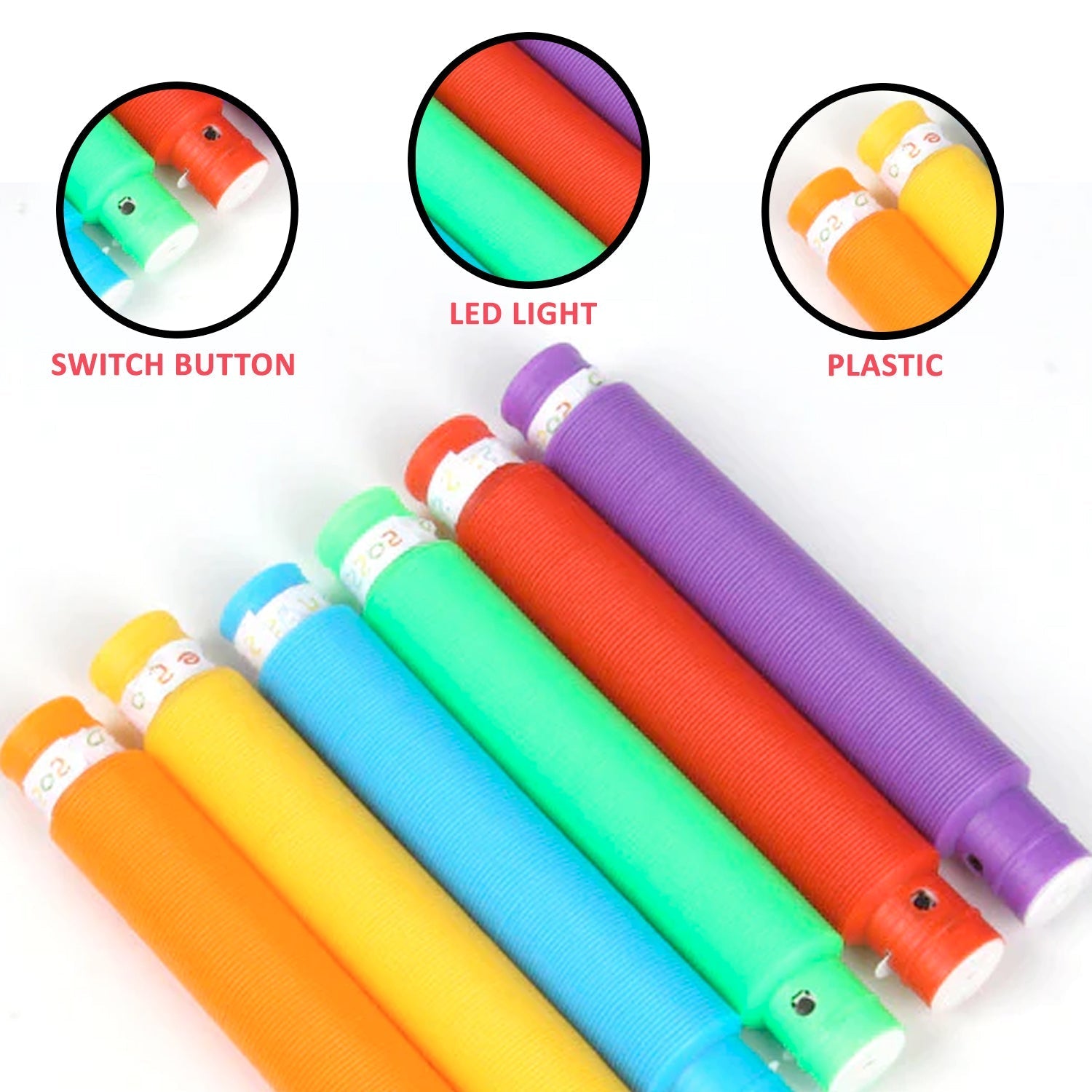 ALVENZA Sensory Fidget Tubes – 12-Pack Colorful Stretch & Pop Toys | Little Learners