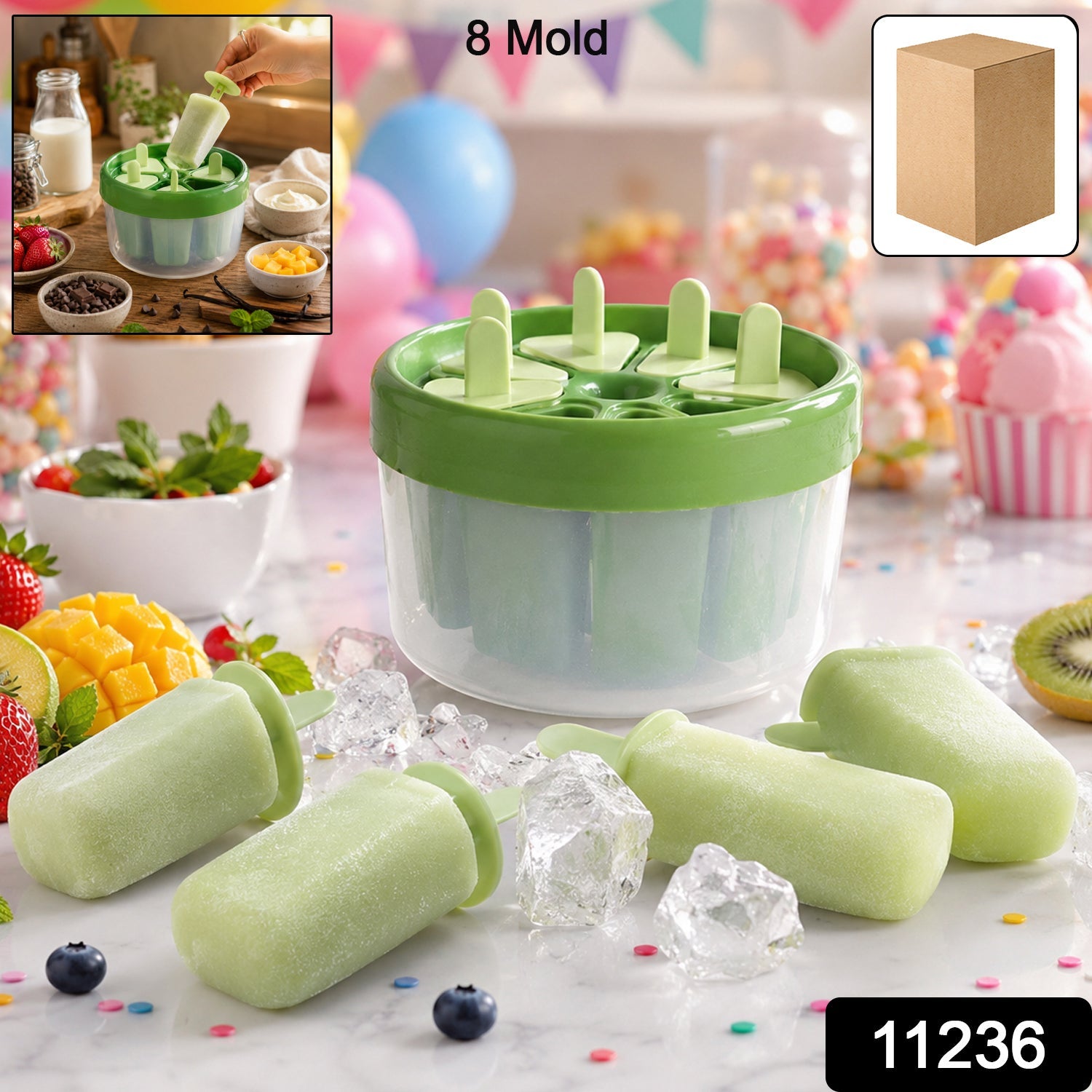 Plastic Ice Candy Popsicle Maker 8 Molds for Homemade Treats - Front View