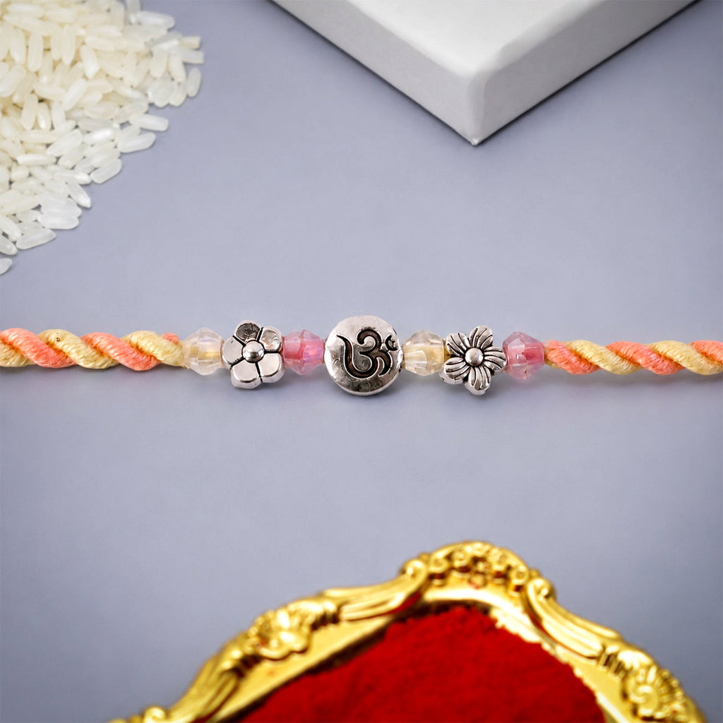 ALVENZA Graceful Pastel Bracelet Rakhi with Silver Centre and Delicate Raksha Bandhan Beauty