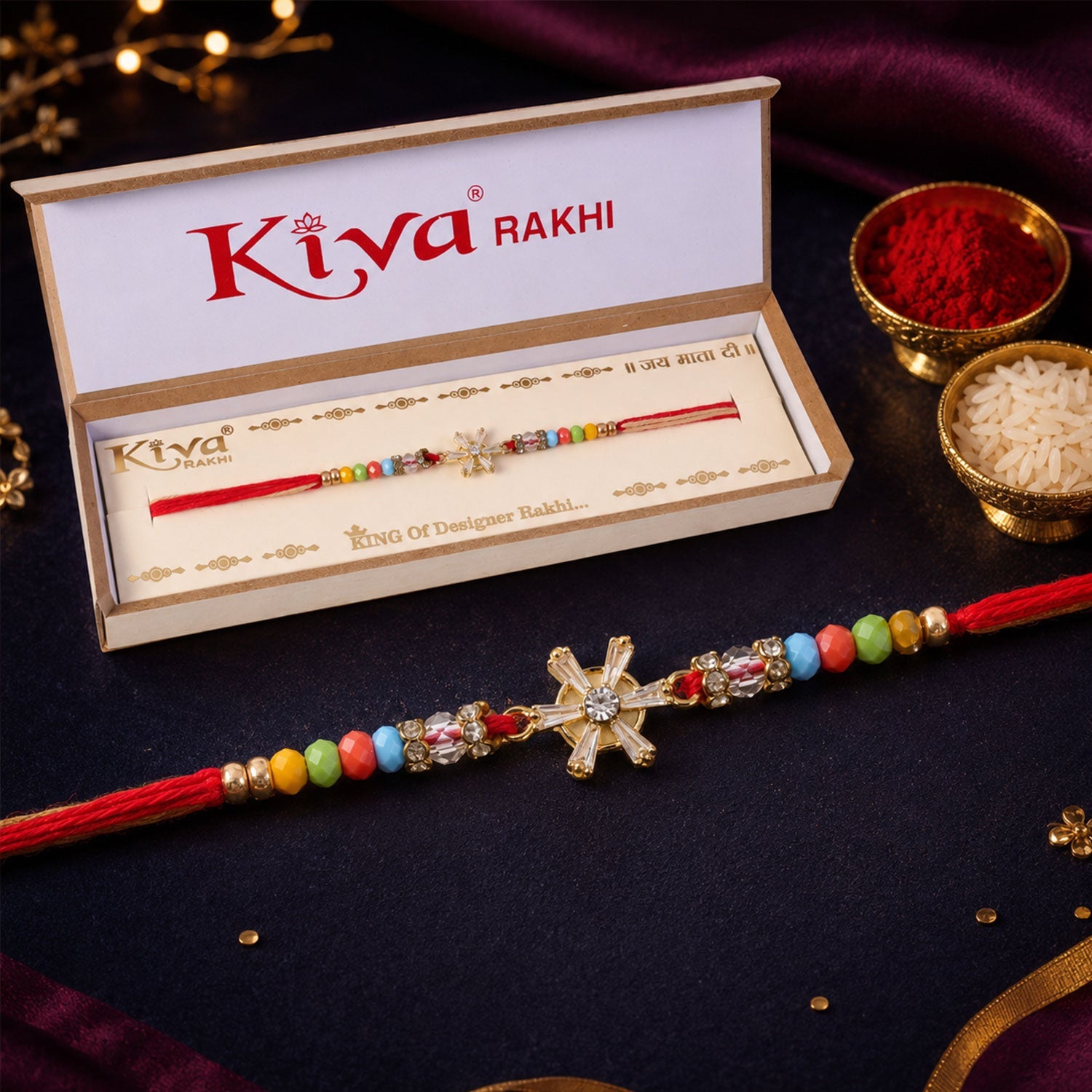 ALVENZA Snowflake AD Stone Designer Rakhi for Brother, Multicolour Beads Gift