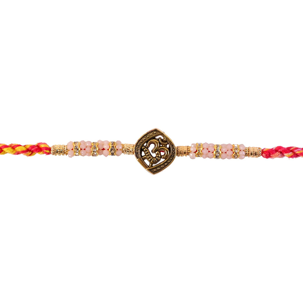 ALVENZA Silver Tone Designer Rakhi with Pastel Beads and Elegant Bracelet Style Finish