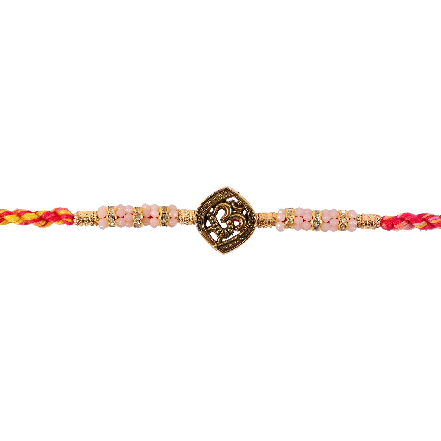 ALVENZA Silver Tone Designer Rakhi with Pastel Beads and Elegant Bracelet Style Finish