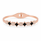 Rose Gold Watch with Square Shape Dial Bracelet Design and Black Stone Details