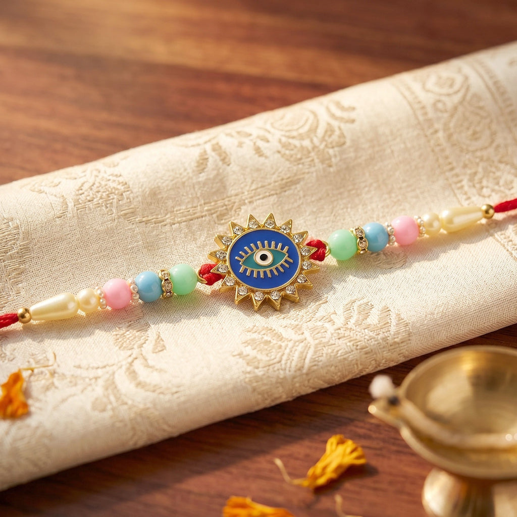 ALVENZA Evil Eye Sun Rays Rakhi – Stylish & Protective for Bhai