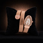 Rose Gold Snake Chain Bracelet Watch with Oval Dial Crystal Border for Women