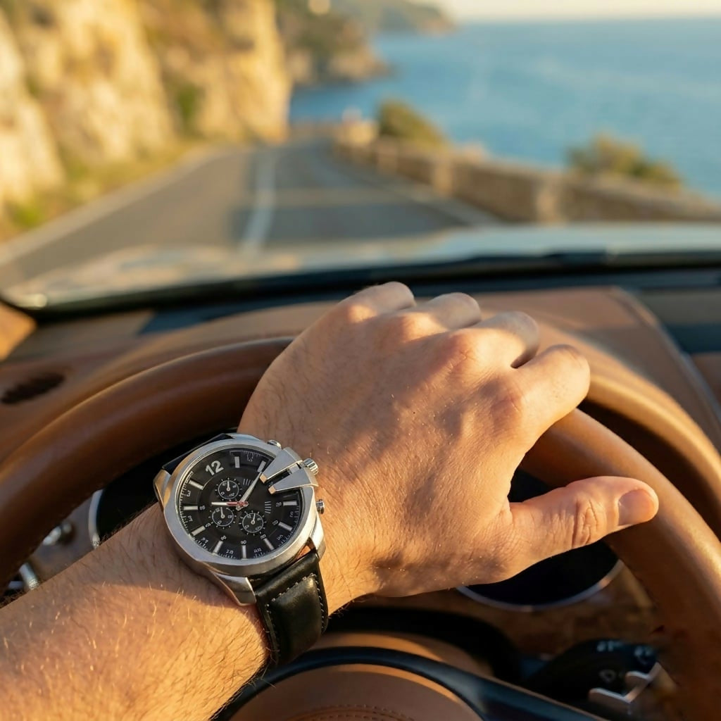 Elegant Chronograph Watch – Stylish Dial & Leather Strap for Men