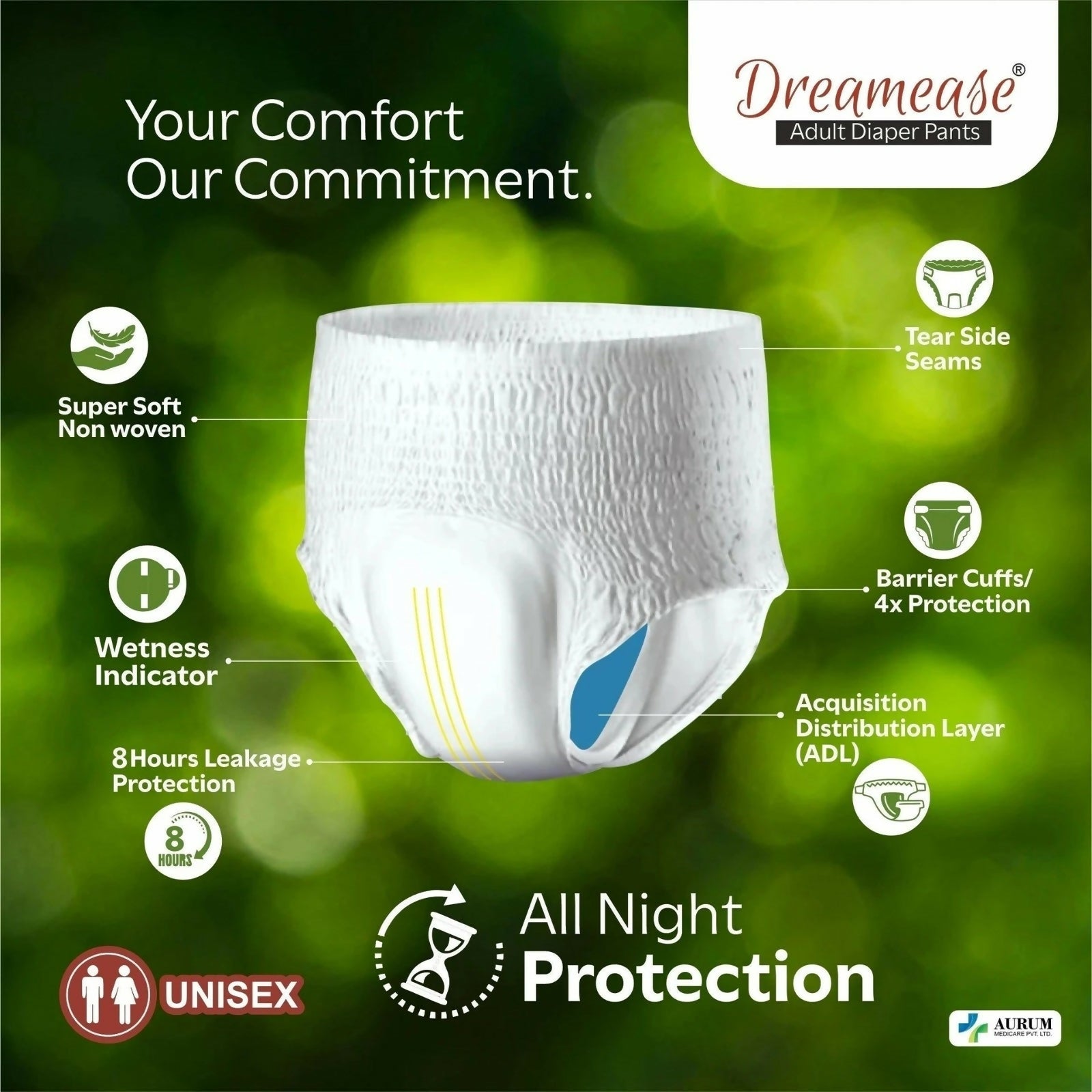 Dreamease Unisex Adult Diaper Pants with 4x Absorption Up to 8 Hrs Wetness Indicator