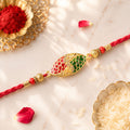 ALVENZA Red & Green Marquise Meenakari Designer Rakhi for Brother Gift Set Combo
