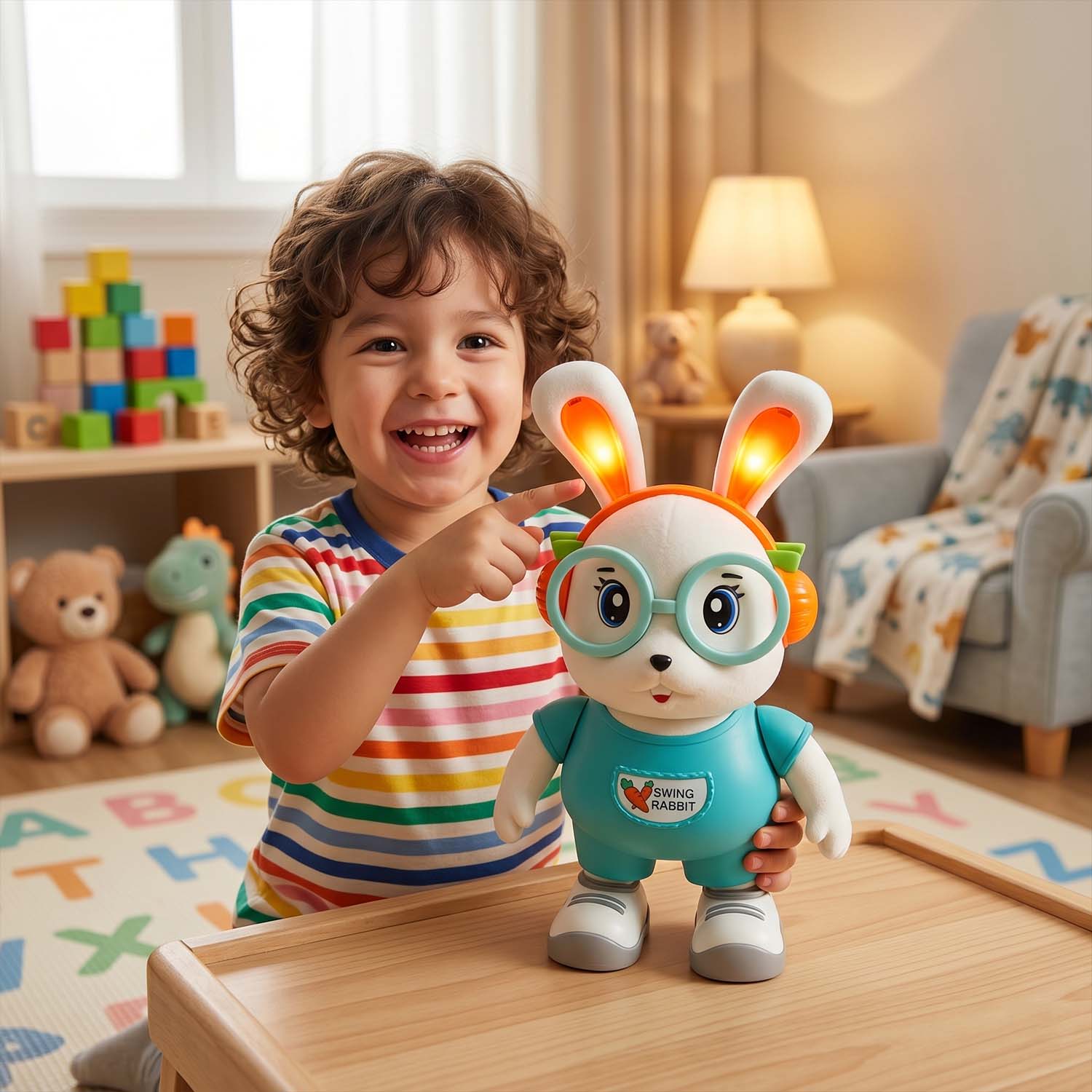 ALVENZA Swing Rabbit Musical Toy – Light-Up Ears & Interactive Play