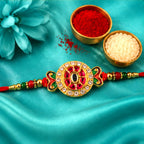 ALVENZA Ganesha Rakhi for Brother - Kundan Golden Finish with Beaded Thread