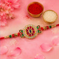 ALVENZA Ganesha Rakhi for Brother - Kundan Golden Finish with Beaded Thread