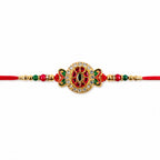 ALVENZA Ganesha Rakhi for Brother - Kundan Golden Finish with Beaded Thread