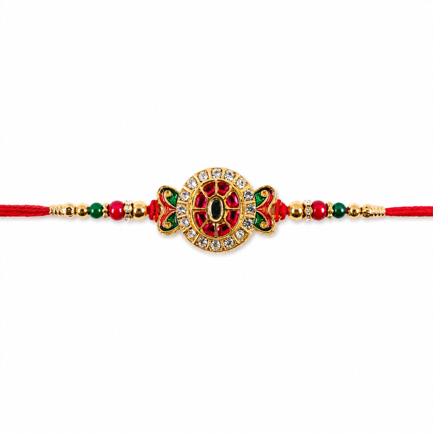 ALVENZA Ganesha Rakhi for Brother - Kundan Golden Finish with Beaded Thread