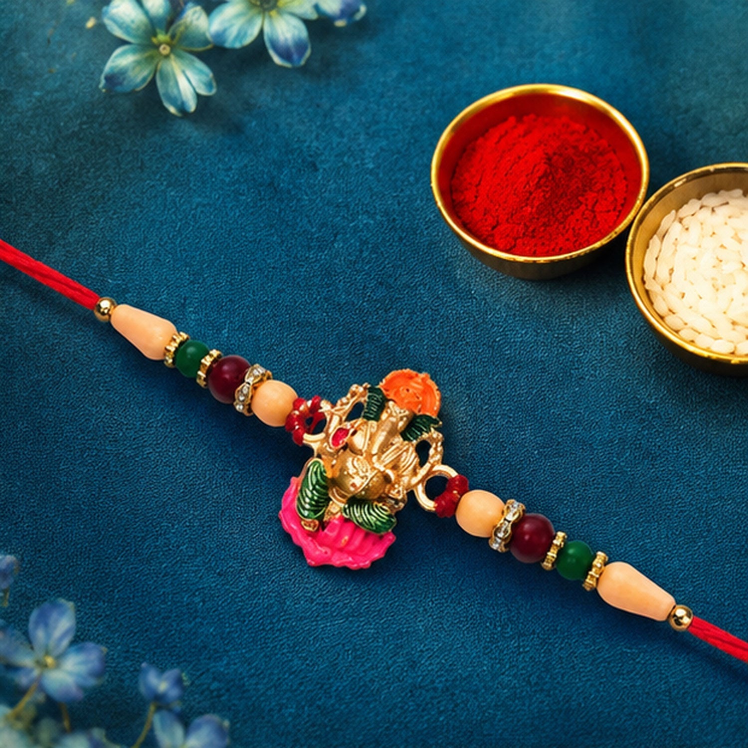 ALVENZA Ganesha Rakhi – Traditional Wooden Beads with Colorful Accents