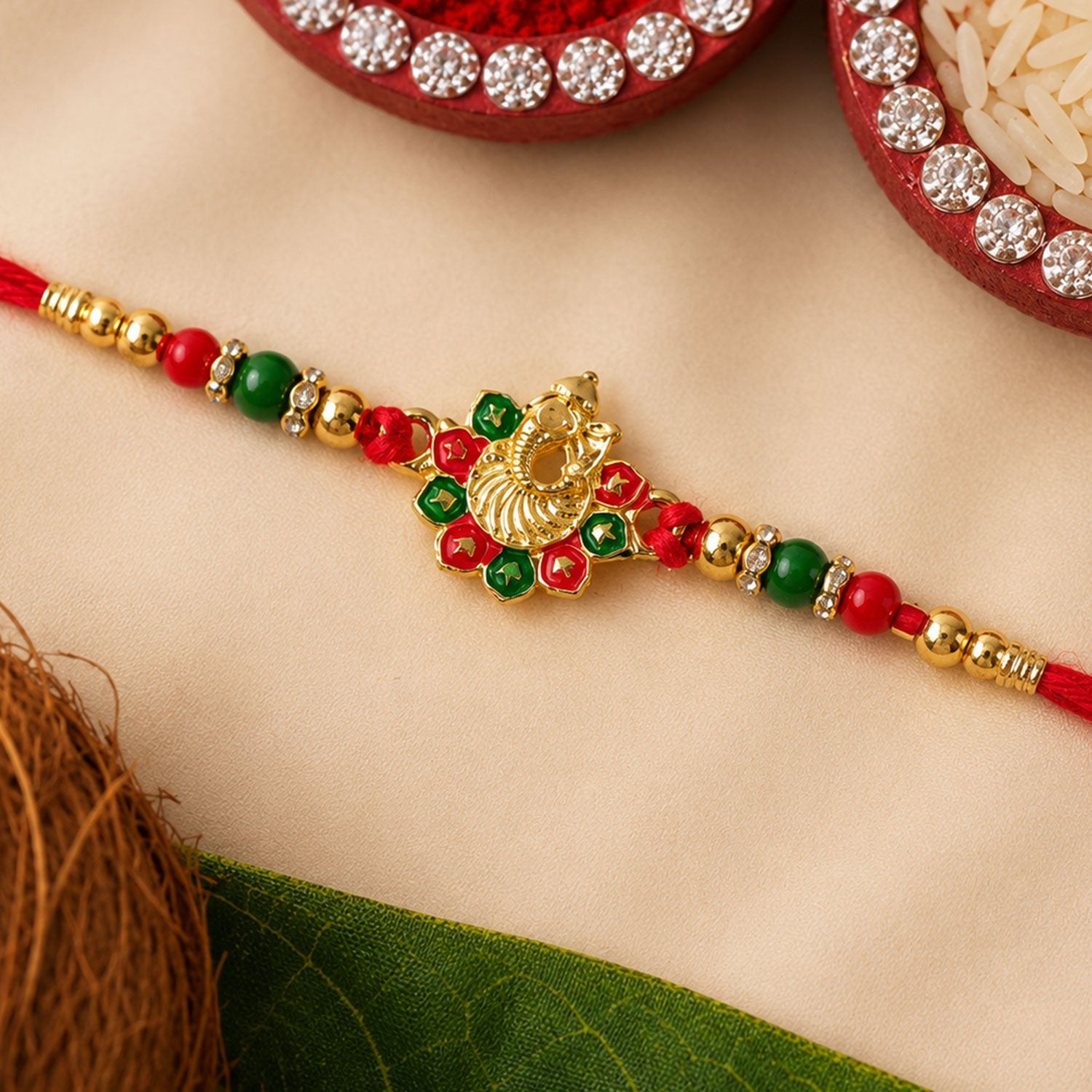 ALVENZA Ganesha Rakhi - Beads and Stone Work for Raksha Bandhan