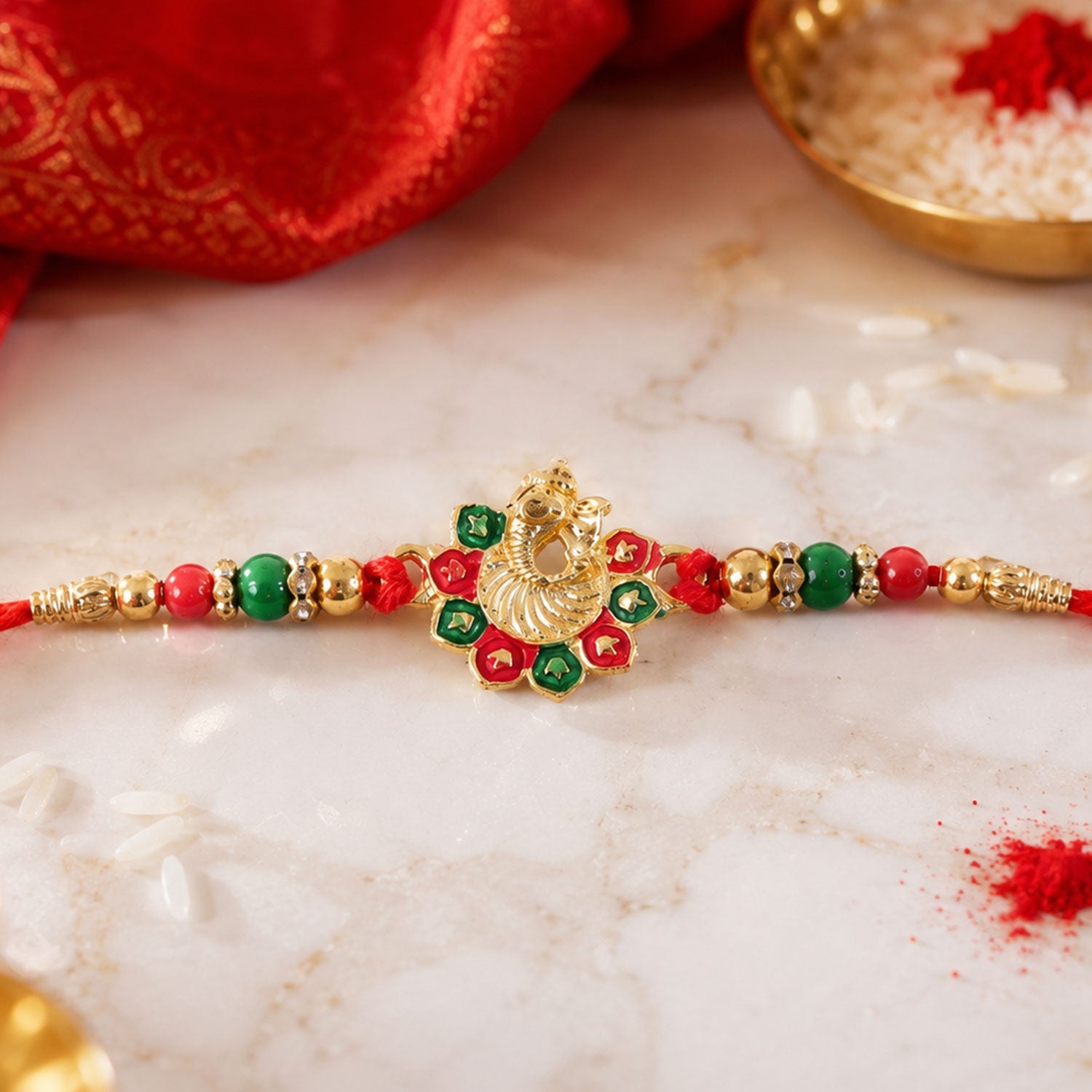 ALVENZA Ganesha Rakhi - Beads and Stone Work for Raksha Bandhan