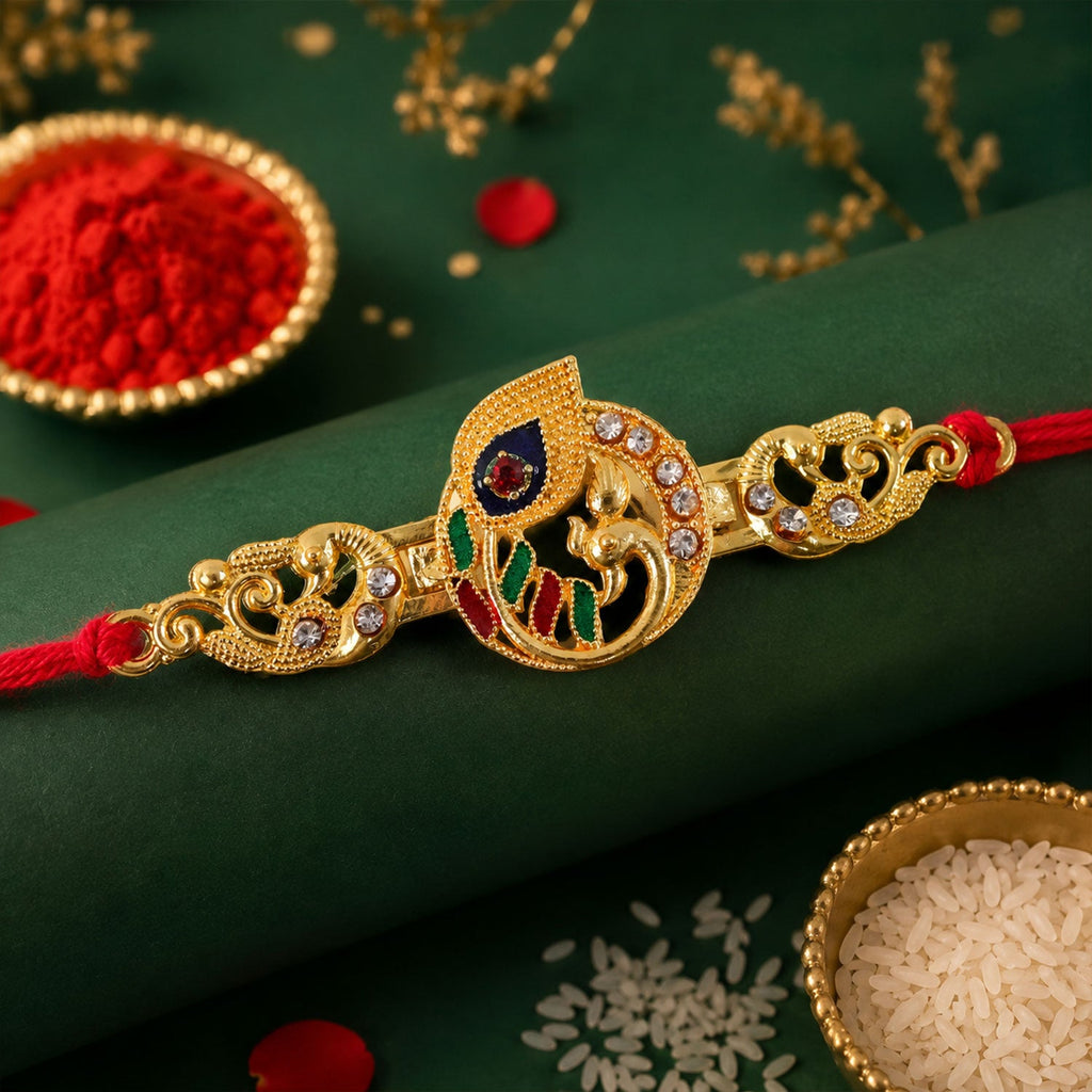 ALVENZA Shop Krishna Flute Rakhi Golden Enamel for Brother