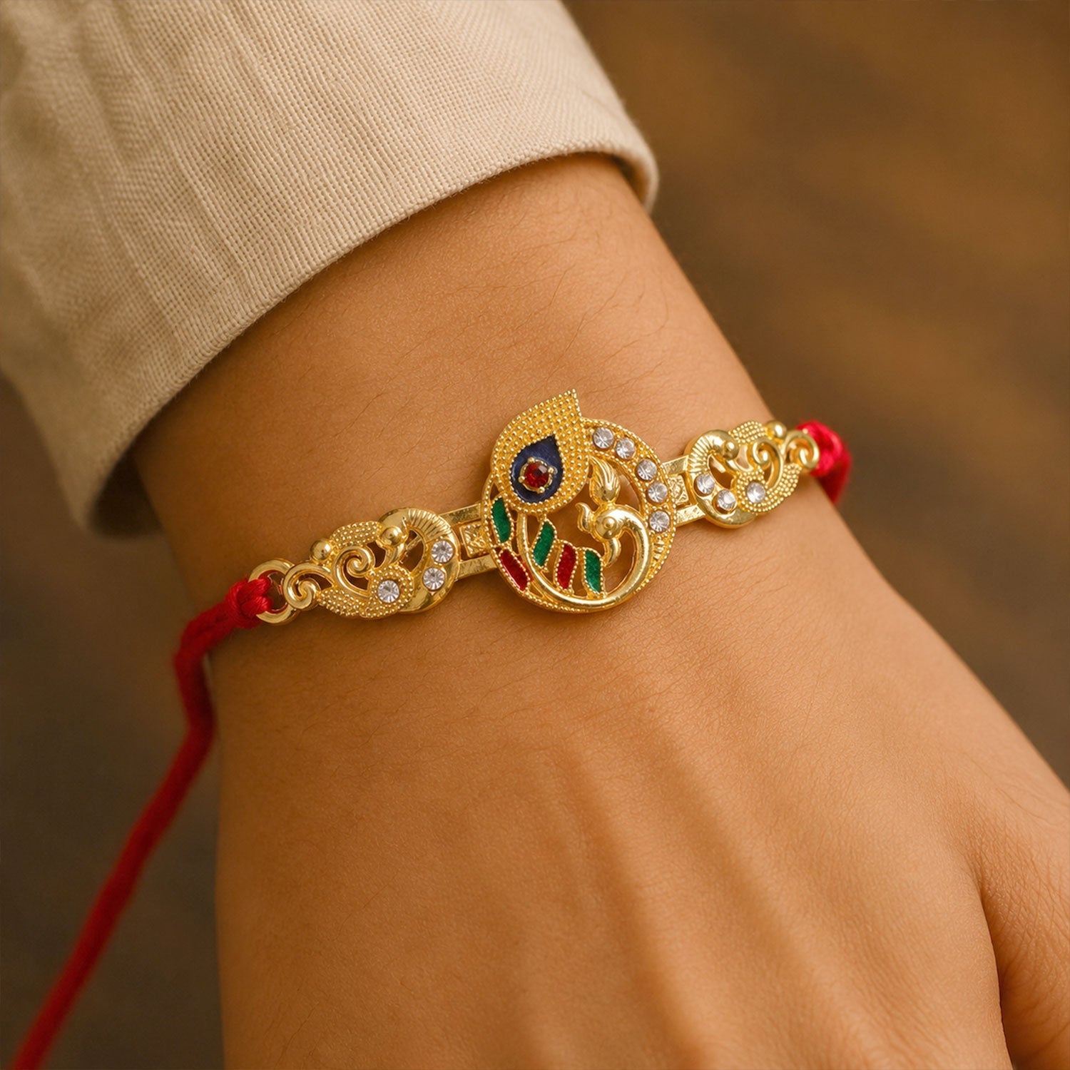 ALVENZA Shop Krishna Flute Rakhi Golden Enamel for Brother