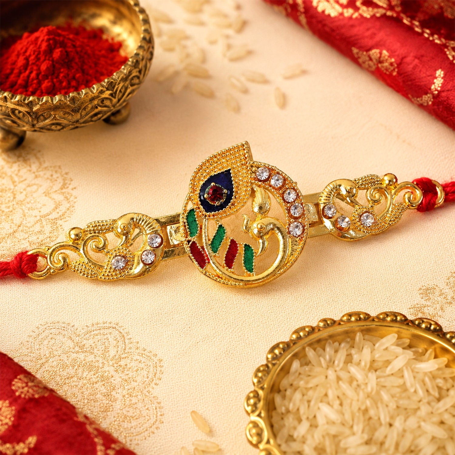 ALVENZA Shop Krishna Flute Rakhi Golden Enamel for Brother