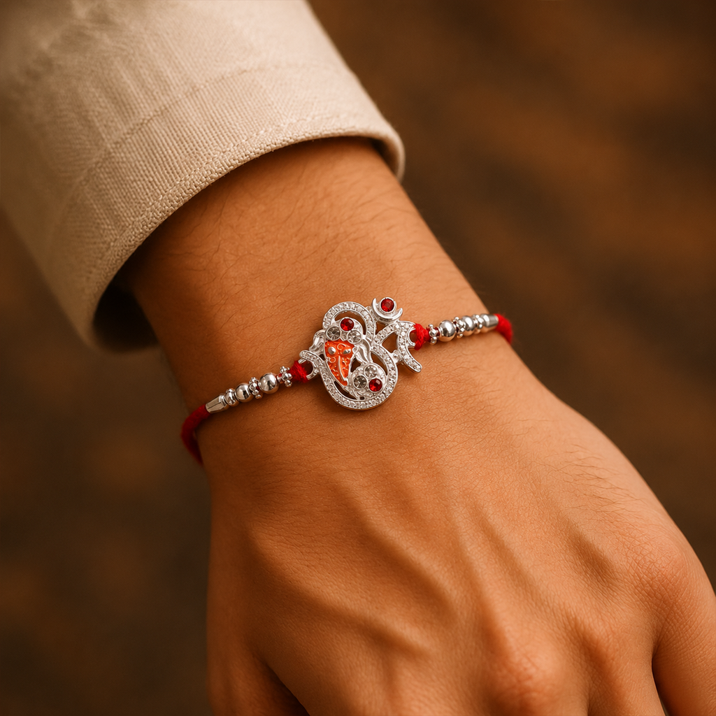 ALVENZA Silver Ganesh Rakhi Thread Bracelet – Protection & Blessings for Brother
