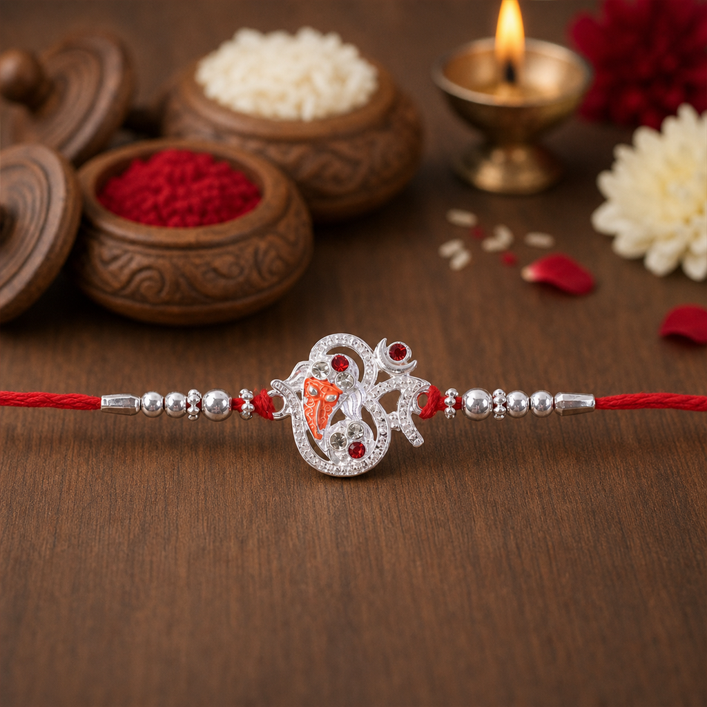 ALVENZA Silver Ganesh Rakhi Thread Bracelet – Protection & Blessings for Brother